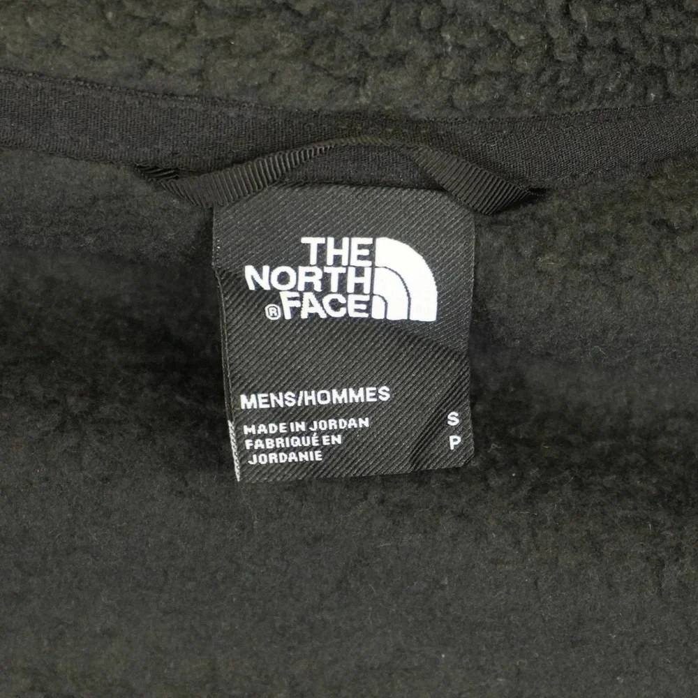 The North Face Fleece Jacket Mens Small Black Sherpa Full Zip Tan Trim Mock Neck